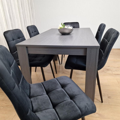 Kosy Koala Dining Table And 6 Chairs  Black Dark Grey 6 Black Velvet Chairs Wood Dining Set Furniture - image 1