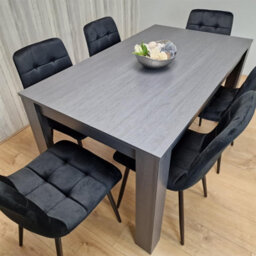 Kosy Koala Dining Table And 6 Chairs  Black Dark Grey 6 Black Velvet Chairs Wood Dining Set Furniture - thumbnail 3