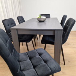 Kosy Koala Dining Table And 6 Chairs  Black Dark Grey 6 Black Velvet Chairs Wood Dining Set Furniture - thumbnail 1