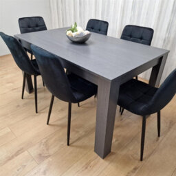 Kosy Koala Dining Table And 6 Chairs  Black Dark Grey 6 Black Velvet Chairs Wood Dining Set Furniture - thumbnail 4