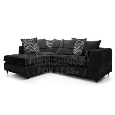 Furnishings For Less UK Zina Black Chenille L Shaped 3 To 4 Seater Corner Sofa Scatter Back - Left Hand Facing - image 1