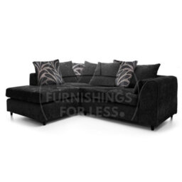 Furnishings For Less UK Zina Black Chenille L Shaped 3 To 4 Seater Corner Sofa Scatter Back - Left Hand Facing - thumbnail 1