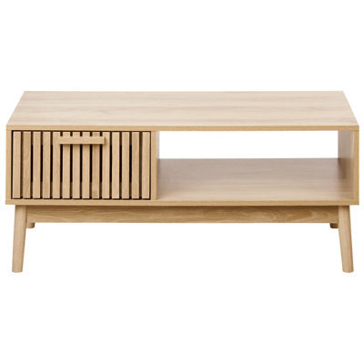 Wyld and Coco Nordicnest Coffee Table, Light Brown Engineered Wood Top, Pine Legs, 100 X 50 Cm, With Drawer - image 1