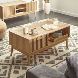 Wyld and Coco Nordicnest Coffee Table, Light Brown Engineered Wood Top, Pine Legs, 100 X 50 Cm, With Drawer - thumbnail 2