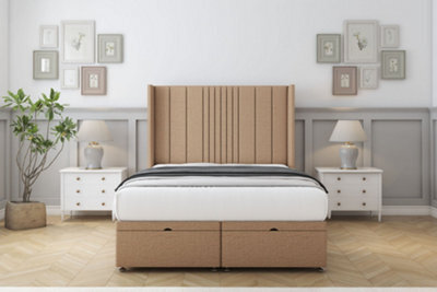 "Comfort Grace Latte Dumfries Ottoman Bed Base With 54"" Wingback Headboard 4' Small Double" - image 1