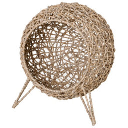 Pawhut Wicker Cat House, Ball-Shaped Rattan Raised Cat Bed - Natural Wood Finish - thumbnail 7