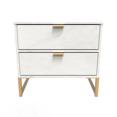 Tamworth Double 2 Drawer Bedside Cabinet In Marble (Ready Assembled) - image 1
