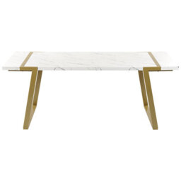 Beliani Dining Table Martynika White Marble 200 Cm 90 Cm - thumbnail 4