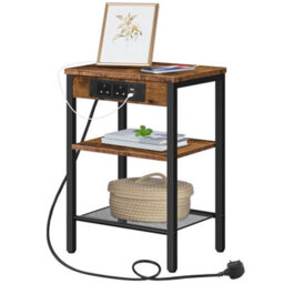 3Tier Coffee Table Side Table Bedside Table With Charging Station Nightstand - thumbnail 5