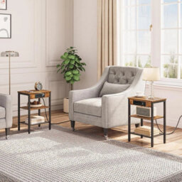 3Tier Coffee Table Side Table Bedside Table With Charging Station Nightstand - thumbnail 4