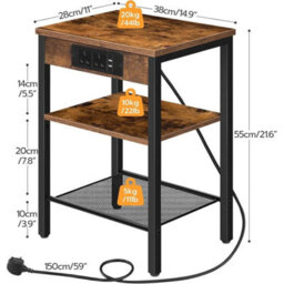 3Tier Coffee Table Side Table Bedside Table With Charging Station Nightstand - thumbnail 2