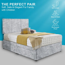 Dining Tables Chelsea Headboard Divan Set, 2 Drawer On Same Side With Sprung 1500 Comfort Mattress - Crushed Velvet Silver - King - thumbnail 2