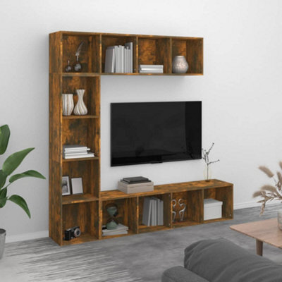 Berkfield 3 Piece Book/tv Cabinet Set Smoked Oak 180X30X180 Cm - image 1