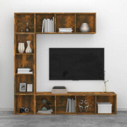 Berkfield 3 Piece Book/tv Cabinet Set Smoked Oak 180X30X180 Cm - thumbnail 4