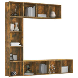 Berkfield 3 Piece Book/tv Cabinet Set Smoked Oak 180X30X180 Cm - thumbnail 3