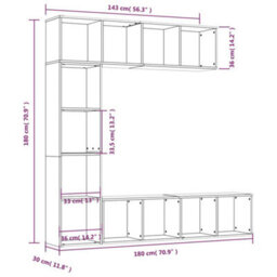 Berkfield 3 Piece Book/tv Cabinet Set Smoked Oak 180X30X180 Cm - thumbnail 6