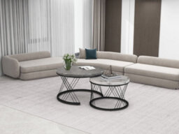 Btm Round Coffee Table Set Of 2 With Marble Pattern Top Metal Frame White And Black For Living Room Bedroom - thumbnail 9