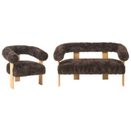 Wyld and Coco Retronest Dark And Light Brown Faux Fur 2-Seater Sofa And Armchair Set, Compact Vintage Style - thumbnail 4