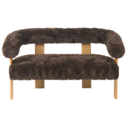 Wyld and Coco Retronest Dark And Light Brown Faux Fur 2-Seater Sofa And Armchair Set, Compact Vintage Style - thumbnail 1