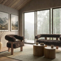 Wyld and Coco Retronest Dark And Light Brown Faux Fur 2-Seater Sofa And Armchair Set, Compact Vintage Style - thumbnail 2