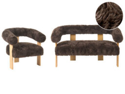 Wyld and Coco Retronest Dark And Light Brown Faux Fur 2-Seater Sofa And Armchair Set, Compact Vintage Style - thumbnail 3