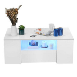 Led Coffee Table Wooden 2 Drawer Storage High Gloss Modern - thumbnail 5
