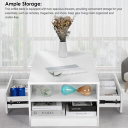 Led Coffee Table Wooden 2 Drawer Storage High Gloss Modern - thumbnail 4