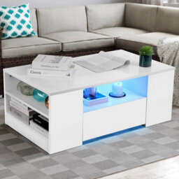 Led Coffee Table Wooden 2 Drawer Storage High Gloss Modern - thumbnail 1