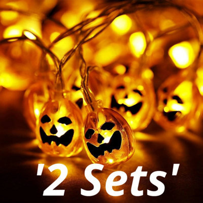 Best Artificial 2 Sets Of 20 Pumpkin Led Indoor Halloween Battery 3M String Lights - image 1