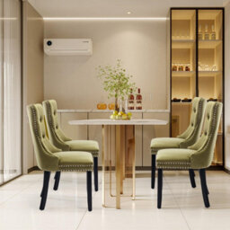 HomeTouch Set Of 4 Lux Olive Green Velvet Tufted Dining Chairs With Pull Knocker, Wing Back Kitchen Chairs Home Office Bedroom Chairs - thumbnail 6