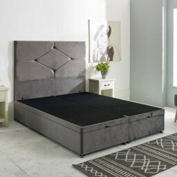Luna - Grey Plush Velvet Ottoman Bed Frame Upholstered Headboard End Lift - thumbnail 2