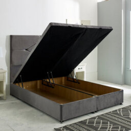 Luna - Grey Plush Velvet Ottoman Bed Frame Upholstered Headboard End Lift - thumbnail 1