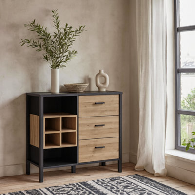 Wyld Haus Yokohama 3-Drawer Display Chest In Matte Black And Riviera Oak - image 1