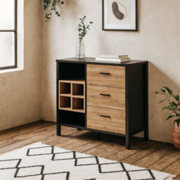 Wyld Haus Yokohama 3-Drawer Display Chest In Matte Black And Riviera Oak - thumbnail 2