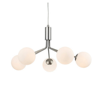 Luminosa Lighting Luminosa Montana 5 Light Globe Fitting Brushed Steel With Opal White Glass