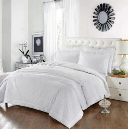 Homespace Direct Ltd Elsatex Highgrove White Embroidered Duvet Cover Set Luxury Themed Super King Bedding - thumbnail 1