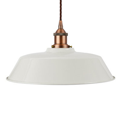 Pale Grey Chancery Painted Dome Pendant Light With Matt Antique Copper Lamp Holder And Brown Twisted Cable - Se Home - image 1