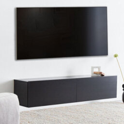 Wyld And Coco Wall-Mounted Tv Stand Black For Tvs Up To 55 Inch With Two Concealed Cabinets Minimalist Design - thumbnail 2