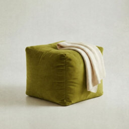 Kosi Atelier Kosiatelier Bean Bag Velvet Footstool Ottomona Cube Pouf Chair Pouffe, Polystyrene Beads Filled - Sage, 45Cm X 45Cm X 45Cm