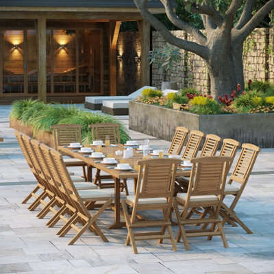 Eterna Helsinki Teak Garden Outdoor Dining Table & 14 Seat Chair Set - With Cream Cushions - image 1