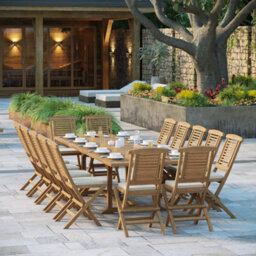 Eterna Helsinki Teak Garden Outdoor Dining Table & 14 Seat Chair Set - With Cream Cushions - thumbnail 1