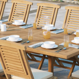 Eterna Helsinki Teak Garden Outdoor Dining Table & 14 Seat Chair Set - With Cream Cushions - thumbnail 4