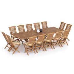Eterna Helsinki Teak Garden Outdoor Dining Table & 14 Seat Chair Set - With Cream Cushions - thumbnail 5