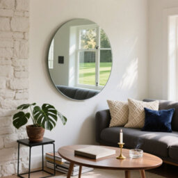 AVER-GROWTH Round Frameless Wall Mirror For Bathroom Bedroom Living Room Make Up Home Decorative Mirrors Wall Mounted With Wall Fittings 800mm - thumbnail 3