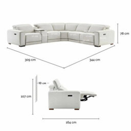 Aiden & Ivy Karson Cream Leather Sectional Sofa Top Grain Leather, 3 Power Recliners With Power Headrests, Storage Console - thumbnail 2