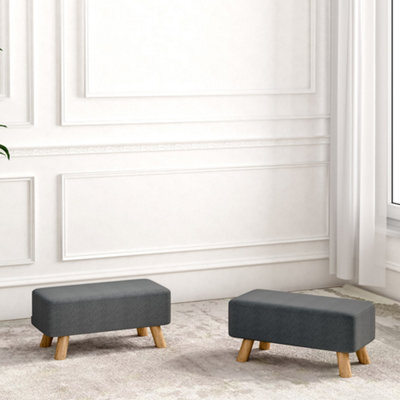 Darphe Modern Dark Grey Linen Footstool With Pine Wood Legs Upholstered Ottoman Bench - image 1