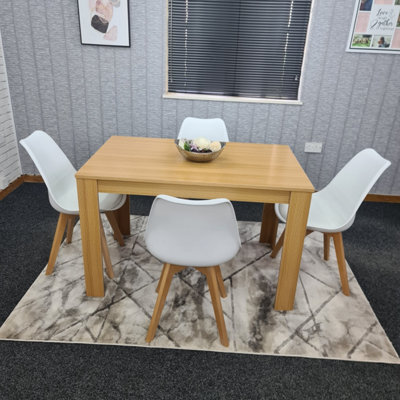 Kosy Koala Dining Table And 4 White Chairs Padded Cushioned Seats Chairs Oak Effect Wood Table Set 4 (140X80X75Cm) - image 1