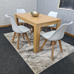 Kosy Koala Dining Table And 4 White Chairs Padded Cushioned Seats Chairs Oak Effect Wood Table Set 4 (140X80X75Cm) - thumbnail 3