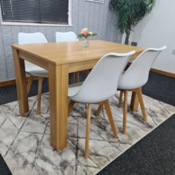 Kosy Koala Dining Table And 4 White Chairs Padded Cushioned Seats Chairs Oak Effect Wood Table Set 4 (140X80X75Cm) - thumbnail 2