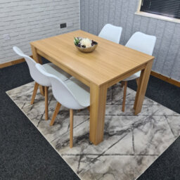 Kosy Koala Dining Table And 4 White Chairs Padded Cushioned Seats Chairs Oak Effect Wood Table Set 4 (140X80X75Cm) - thumbnail 7